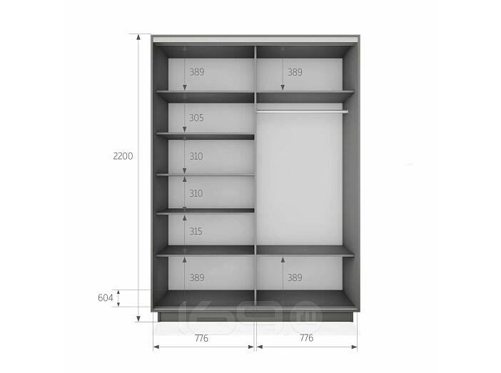 Шкаф Экспресс 2 2-х дверный Дуо Зеркало (Бронзовый профиль) Серый Диамант 1600x2200x600