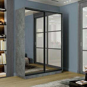 Шкаф-купе 1200x600x2200 Экспресс 2 Бетон зеркало, ЛДСП