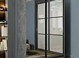 Шкаф Экспресс 2 2-х дверный Дуо Зеркало (Чёрный профиль) Бетон 1400x2400x600