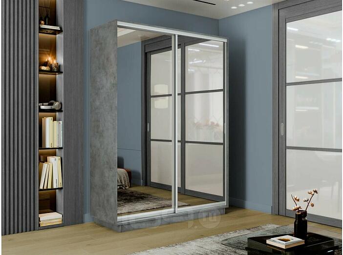 Шкаф-купе 1600x600x2200 Экспресс 2 Бетон/бетон зеркало, ЛДСП