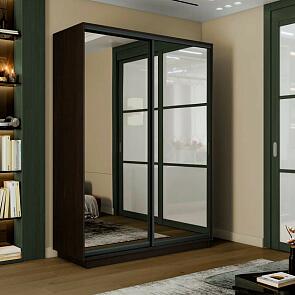 Шкаф Экспресс 2 2-х дверный Дуо Зеркало (Чёрный профиль) Венге 1600x2400x450