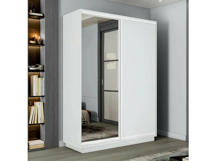 Шкаф Экспресс 2 2-х дверный Дуо Зеркало ЛДСП (Белый профиль) Белый снег 1200x2400x450