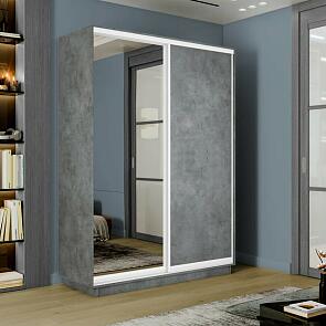 Шкаф Экспресс 2 2-х дверный Дуо Зеркало ЛДСП (Белый профиль) Бетон 1400x2200x450