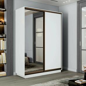 Шкаф Экспресс 2 2-х дверный Дуо Зеркало ЛДСП (Бронзовый профиль) Белый снег 1400x2200x450