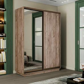 Шкаф Экспресс 2 2-х дверный Дуо Зеркало ЛДСП (Бронзовый профиль) Дуб Крафт Табачный 1400x2200x450