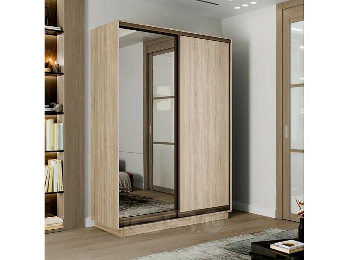 Шкаф-купе 1400x450x2200 Экспресс 2 Дуб сонома зеркало, ЛДСП