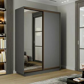 Шкаф Экспресс 2 2-х дверный Дуо Зеркало ЛДСП (Бронзовый профиль) Серый Диамант 1400x2400x600