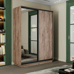 Шкаф Экспресс 2 2-х дверный Дуо Зеркало ЛДСП (Чёрный профиль) Дуб Крафт Табачный 1600x2200x450