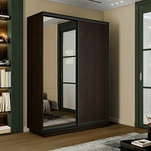 Шкаф Экспресс 2 2-х дверный Дуо Зеркало ЛДСП (Чёрный профиль) Венге 1600x2400x600