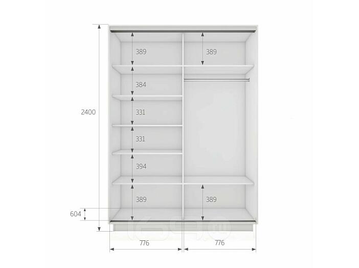 Шкаф Экспресс 2 2-х дверный Дуо Зеркало ЛДСП (Серебряный профиль) Белый снег 1600x2200x600