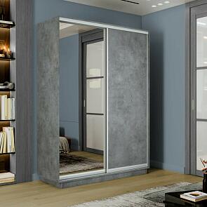 Шкаф Экспресс 2 2-х дверный Дуо Зеркало ЛДСП (Серебряный профиль) Бетон 1200x2200x450