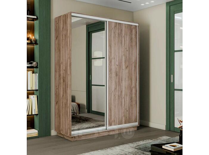 Шкаф-купе 1200x450x2400 Экспресс 2 Дуб Крафт табачный зеркало, ЛДСП