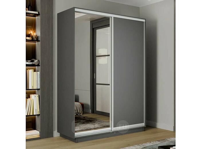 Шкаф Экспресс 2 2-х дверный Дуо Зеркало ЛДСП (Серебряный профиль) Серый Диамант 1400x2400x600