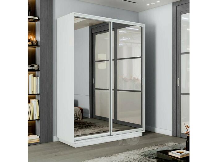 Шкаф-купе 1200x450x2400 Экспресс 2 Белый снег зеркало, ЛДСП