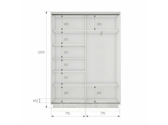 Шкаф Экспресс 2 2-х дверный Дуо Зеркало (Серебряный профиль) Белый снег 1600x2200x450