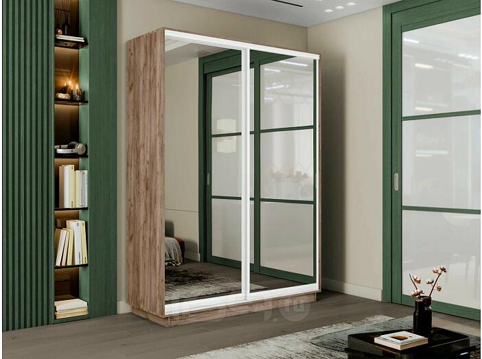 Шкаф Экспресс 2 2-х дверный Дуо Зеркало (Серебряный профиль) Дуб Крафт Табачный 1200x2400x450