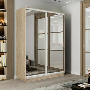 Шкаф Экспресс 2 2-х дверный Дуо Зеркало (Серебряный профиль) Дуб Сонома 1600x2400x600