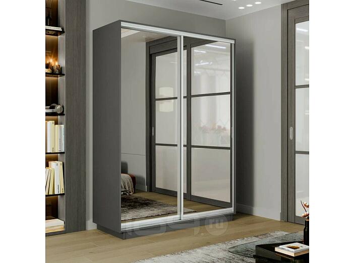 Шкаф-купе 1200x600x2200 Экспресс 2 Серый Диамант зеркало, ЛДСП