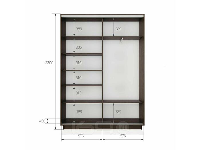 Шкаф Экспресс 2 2-х дверный Дуо Зеркало (Серебряный профиль) Венге 1200x2200x450