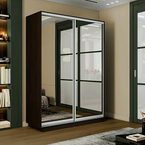 Шкаф Экспресс 2 2-х дверный Дуо Зеркало (Серебряный профиль) Венге 1400x2200x450