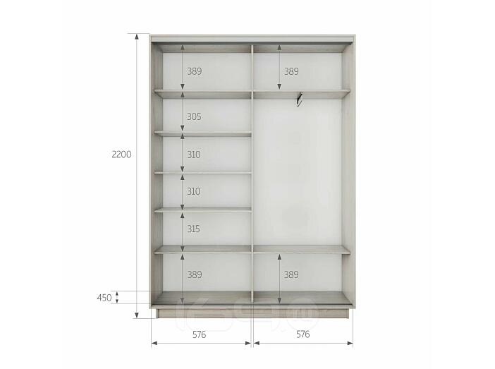 Шкаф Экспресс 2 2-х дверный Дуо Зеркало (Серебряный профиль) Ясень Анкор светлый 1200x2200x450