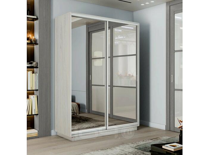 Шкаф-купе 1400x600x2400 Экспресс 2 Ясень Анкор светлый зеркало, ЛДСП