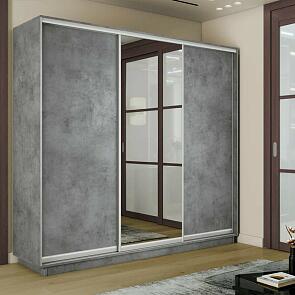 Шкаф Экспресс 2 3-х дверный Трио ЛДСП Зеркало ЛДСП (Белый профиль) Бетон 1800x2200x450