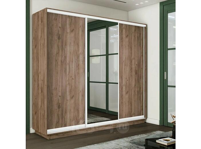 Шкаф Экспресс 2 3-х дверный Трио ЛДСП Зеркало ЛДСП (Белый профиль) Дуб Крафт Табачный 1800x2200x450 Шкаф Экспресс 2 3-х дверный Трио ЛДСП Зеркало ЛДСП (Белый профиль) Дуб Крафт Табачный 1800x2200x450