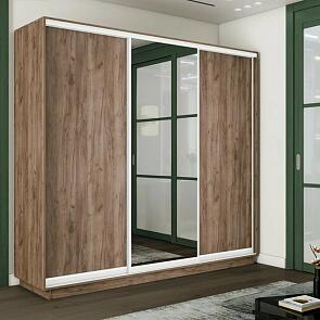 Шкаф Экспресс 2 3-х дверный Трио ЛДСП Зеркало ЛДСП (Белый профиль) Дуб Крафт Табачный 2400x2400x450