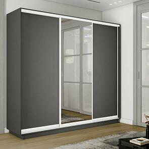 Шкаф Экспресс 2 3-х дверный Трио ЛДСП Зеркало ЛДСП (Белый профиль) Серый Диамант 2400x2400x450