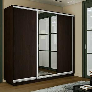 Шкаф Экспресс 2 3-х дверный Трио ЛДСП Зеркало ЛДСП (Белый профиль) Венге 2100x2200x450