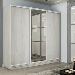 Шкаф Экспресс 2 3-х дверный Трио ЛДСП Зеркало ЛДСП (Белый профиль) Ясень Анкор светлый 2400x2200x450