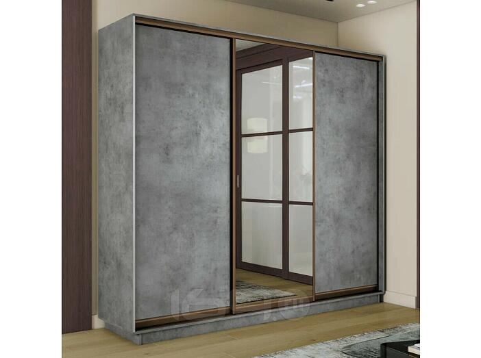 Шкаф Экспресс 2 3-х дверный Трио ЛДСП Зеркало ЛДСП (Бронзовый профиль) Бетон 2100x2400x450