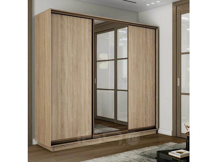 Шкаф Экспресс 2 3-х дверный Трио ЛДСП Зеркало ЛДСП (Бронзовый профиль) Дуб Сонома 1800x2200x450