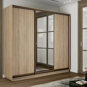 Шкаф Экспресс 2 3-х дверный Трио ЛДСП Зеркало ЛДСП (Бронзовый профиль) Дуб Сонома 1800x2400x600