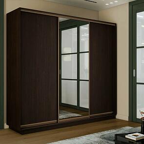 Шкаф Экспресс 2 3-х дверный Трио ЛДСП Зеркало ЛДСП (Бронзовый профиль) Венге 2100x2200x450