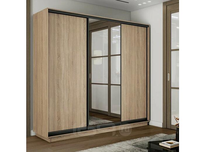 Шкаф Экспресс 2 3-х дверный Трио ЛДСП Зеркало ЛДСП (Чёрный профиль) Дуб Сонома 2100x2200x600