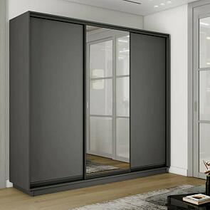 Шкаф Экспресс 2 3-х дверный Трио ЛДСП Зеркало ЛДСП (Чёрный профиль) Серый Диамант 1800x2200x450