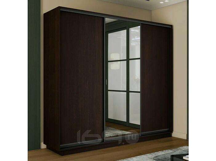 Шкаф Экспресс 2 3-х дверный Трио ЛДСП Зеркало ЛДСП (Чёрный профиль) Венге 2100x2400x600