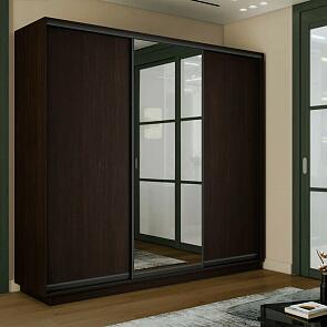 Шкаф Экспресс 2 3-х дверный Трио ЛДСП Зеркало ЛДСП (Чёрный профиль) Венге 2400x2400x600