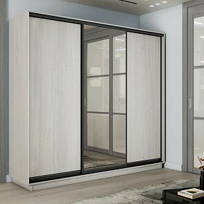 Шкаф Экспресс 2 3-х дверный Трио ЛДСП Зеркало ЛДСП (Чёрный профиль) Ясень Анкор светлый 2100x2200x600