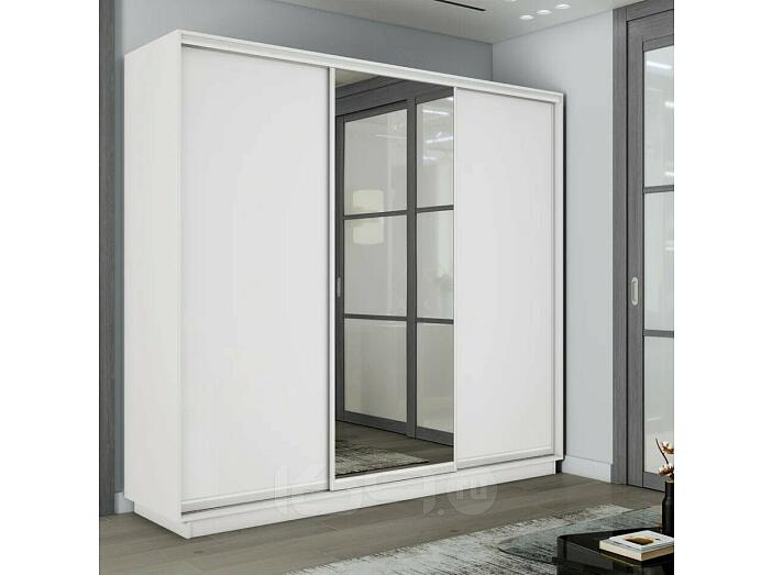 Шкаф Экспресс 2 3-х дверный Трио ЛДСП Зеркало ЛДСП (Серебряный профиль) Белый снег 1800x2400x450