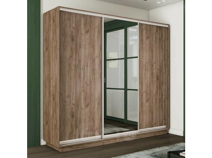 Шкаф Экспресс 2 3-х дверный Трио ЛДСП Зеркало ЛДСП (Серебряный профиль) Дуб Крафт Табачный 2100x2200x600