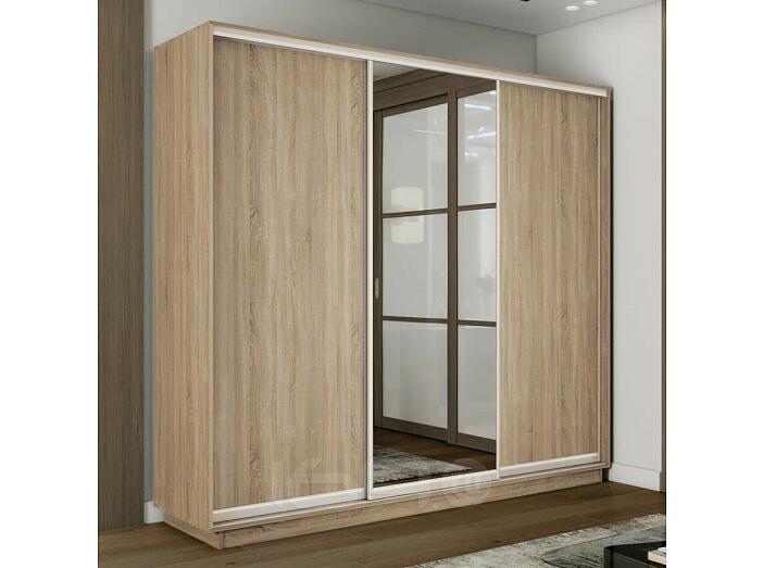 Шкаф Экспресс 2 3-х дверный Трио ЛДСП Зеркало ЛДСП (Серебряный профиль) Дуб Сонома 2100x2200x450