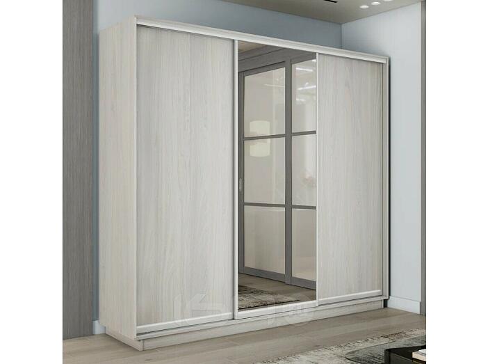 Шкаф Экспресс 2 3-х дверный Трио ЛДСП Зеркало ЛДСП (Серебряный профиль) Ясень Анкор светлый 1800x2200x600