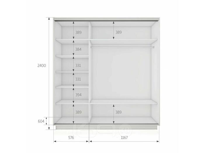 Шкаф Экспресс 2 3-х дверный Трио Зеркало (Белый профиль) Белый снег 1800x2400x600