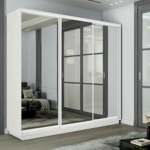 Шкаф Экспресс 2 3-х дверный Трио Зеркало (Белый профиль) Белый снег 2100x2400x450