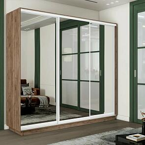 Шкаф Экспресс 2 3-х дверный Трио Зеркало (Белый профиль) Дуб Крафт Табачный 2400x2400x450