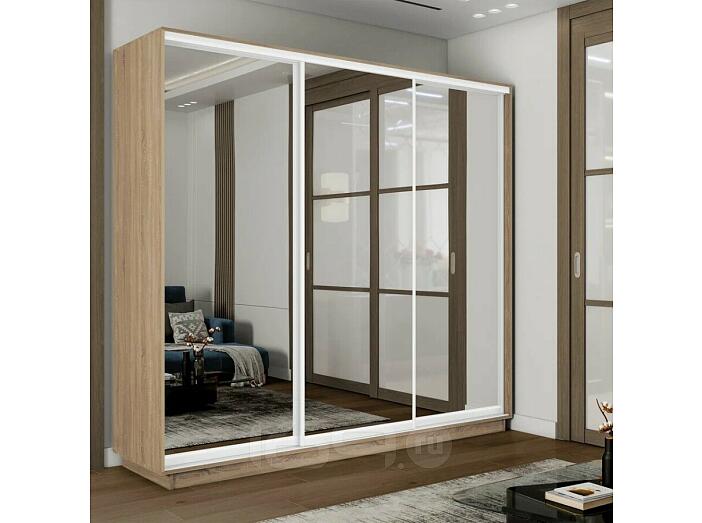 Шкаф Экспресс 2 3-х дверный Трио Зеркало (Белый профиль) Дуб Сонома 1800x2400x450