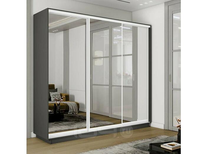 Шкаф-купе 1800x450x2200 Экспресс 2 Серый Диамант зеркало, ЛДСП